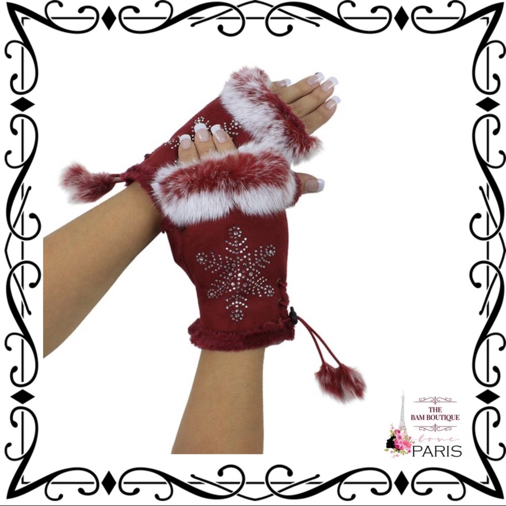 Snowflake Faux Fur-Accent Fingerless Gloves